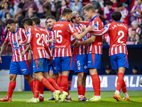 Players of Atletico de Madrid (from left to right) Angel Correa, Giuliano Simeone, Javi Galan, Clement Lenglet, Rodrigo De Paul, Alexander S...