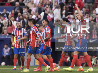 Alexander Sorloth of Atletico de Madrid celebrates a goal during the La Liga 2024/25 match between Atletico de Madrid and Las Palmas at Riya...