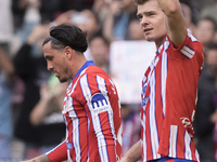 Alexander Sorloth of Atletico de Madrid celebrates a goal during the La Liga 2024/25 match between Atletico de Madrid and Las Palmas at Riya...