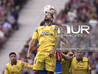 Alex Suarez of Las Palmas participates in the La Liga 2024/25 match between Atletico de Madrid and Las Palmas at Riyadh Air Metropolitano St...