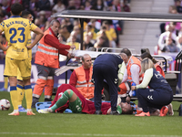 Jasper Cillessen of Las Palmas is injured during the La Liga 2024/25 match between Atletico de Madrid and Las Palmas at Riyadh Air Metropoli...