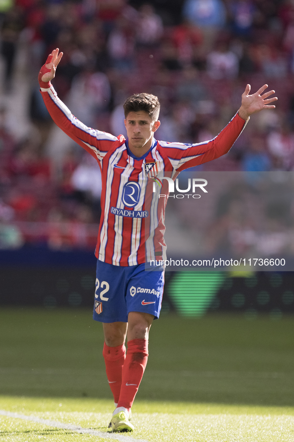 Giuliano Simeone of Atletico de Madrid participates in the La Liga 2024/25 match between Atletico de Madrid and Las Palmas at Riyadh Air Met...