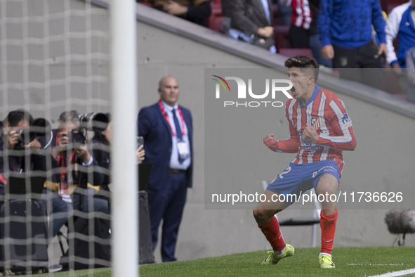 Giuliano Simeone of Atletico de Madrid celebrates a goal during the La Liga 2024/25 match between Atletico de Madrid and Las Palmas at Riyad...