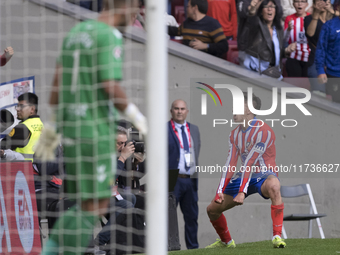 Giuliano Simeone of Atletico de Madrid celebrates a goal during the La Liga 2024/25 match between Atletico de Madrid and Las Palmas at Riyad...