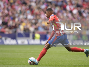 Samuel Lino of Atletico de Madrid is in action during the La Liga 2024/25 match between Atletico de Madrid and Las Palmas at Riyadh Air Metr...