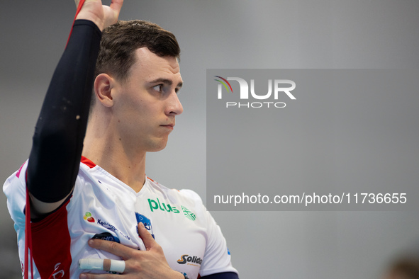 Mateusz Nowowisiak participates in a match of the PLUS Liga between Stal Nysa and ZAKSA Kedzierzyn Kozle in Nysa, Poland, on November 3, 202...