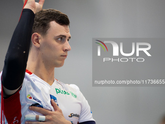 Mateusz Nowowisiak participates in a match of the PLUS Liga between Stal Nysa and ZAKSA Kedzierzyn Kozle in Nysa, Poland, on November 3, 202...