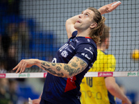 Mateusz Recko participates in a match of the PLUS Liga between Stal Nysa and ZAKSA Kedzierzyn Kozle in Nysa, Poland, on November 3, 2024. (