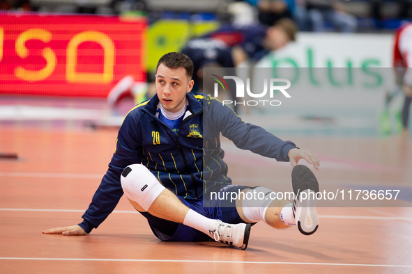 Kamil Szymura participates in a match of the Plus Liga between Stal Nysa and ZAKSA Kedzierzyn Kozle in Nysa, Poland, on November 3, 2024. 