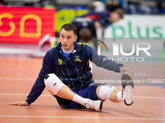 Kamil Szymura participates in a match of the Plus Liga between Stal Nysa and ZAKSA Kedzierzyn Kozle in Nysa, Poland, on November 3, 2024. (