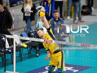 Jakub Olejniczak participates in a PLUS Liga match between Stal Nysa and ZAKSA Kedzierzyn Kozle in Nysa, Poland, on November 3, 2024. (