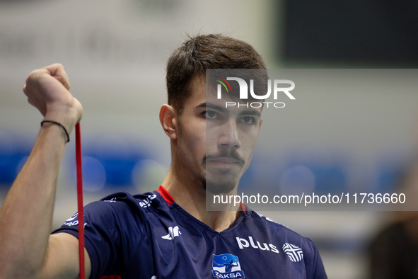 Daniel Chitigoi participates in a match of the PLUS Liga between Stal Nysa and ZAKSA Kedzierzyn Kozle in Nysa, Poland, on November 3, 2024. 