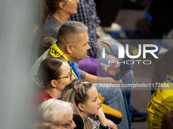 Fans attend a match of the PLUS Liga between Stal Nysa and ZAKSA Kedzierzyn Kozle in Nysa, Poland, on November 3, 2024. (