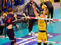 Igor Grobelny and Remigiusz Kapica participate in a PLUS Liga match between Stal Nysa and ZAKSA Kedzierzyn Kozle in Nysa, Poland, on Novembe...