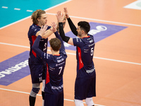 Mateusz Recko participates in a match of the PLUS Liga between Stal Nysa and ZAKSA Kedzierzyn Kozle in Nysa, Poland, on November 3, 2024. (