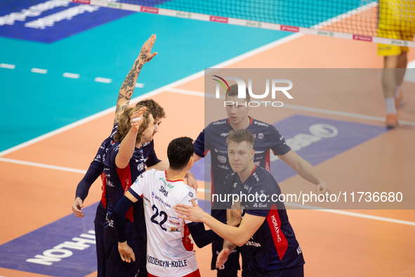 RAFAL SZYMURA participates in a match of the PLUS Liga between Stal Nysa and ZAKSA Kedzierzyn Kozle in Nysa, Poland, on November 3, 2024. 