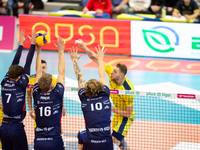 Kamil Kosiba participates in a match of the PLUS Liga between Stal Nysa and ZAKSA Kedzierzyn Kozle in Nysa, Poland, on November 3, 2024. (