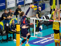 IGOR GROBELNY participates in a match of the PLUS Liga between Stal Nysa and ZAKSA Kedzierzyn Kozle in Nysa, Poland, on November 3, 2024. (