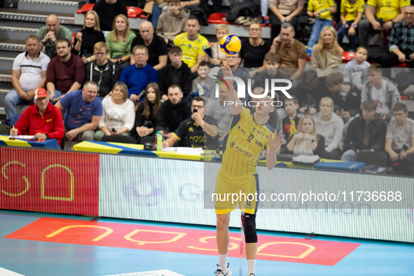 Nicolas Zerba participates in a match of the Plus Liga between Stal Nysa and ZAKSA Kedzierzyn Kozle in Nysa, Poland, on November 3, 2024. 