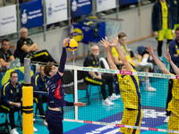 IGOR GROBELNY participates in a match of the PLUS Liga between Stal Nysa and ZAKSA Kedzierzyn Kozle in Nysa, Poland, on November 3, 2024. (