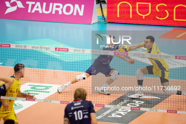 Kamil Szymura participates in a match of the Plus Liga between Stal Nysa and ZAKSA Kedzierzyn Kozle in Nysa, Poland, on November 3, 2024. 