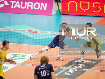 Kamil Szymura participates in a match of the Plus Liga between Stal Nysa and ZAKSA Kedzierzyn Kozle in Nysa, Poland, on November 3, 2024. (