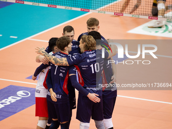 Mateusz Recko participates in a match of the PLUS Liga between Stal Nysa and ZAKSA Kedzierzyn Kozle in Nysa, Poland, on November 3, 2024. (