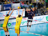 Mateusz Recko participates in a match of the PLUS Liga between Stal Nysa and ZAKSA Kedzierzyn Kozle in Nysa, Poland, on November 3, 2024. (