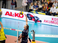 RAFAL SZYMURA participates in a match of the PLUS Liga between Stal Nysa and ZAKSA Kedzierzyn Kozle in Nysa, Poland, on November 3, 2024. (