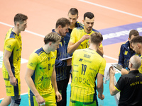 Zouheir El Graoui and Dawid Plinski participate in a PLUS Liga match between Stal Nysa and ZAKSA Kedzierzyn Kozle in Nysa, Poland, on Novemb...