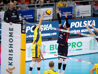 Zouheir El Graoui and Marcin Janusz play during a match of the Plus Liga between Stal Nysa and ZAKSA Kedzierzyn Kozle in Nysa, Poland, on No...