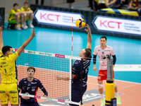 RAFAL SZYMURA participates in a match of the PLUS Liga between Stal Nysa and ZAKSA Kedzierzyn Kozle in Nysa, Poland, on November 3, 2024. (