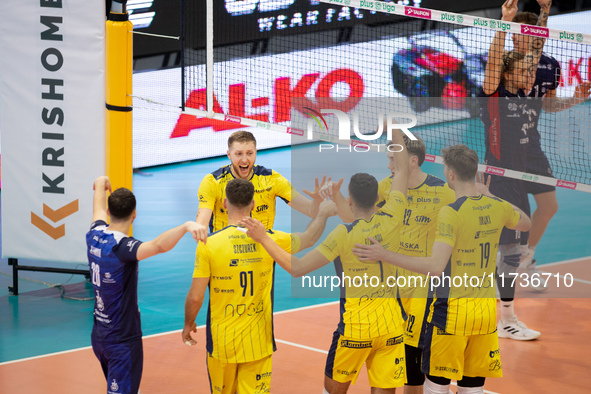 Kamil Kosiba participates in a match of the PLUS Liga between Stal Nysa and ZAKSA Kedzierzyn Kozle in Nysa, Poland, on November 3, 2024. 