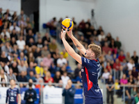 Mateusz Poreba participates in a PLUS Liga match between Stal Nysa and ZAKSA Kedzierzyn Kozle in Nysa, Poland, on November 3, 2024. (