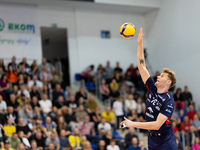 Mateusz Poreba participates in a PLUS Liga match between Stal Nysa and ZAKSA Kedzierzyn Kozle in Nysa, Poland, on November 3, 2024. (