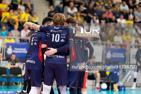 Mateusz Recko participates in a match of the PLUS Liga between Stal Nysa and ZAKSA Kedzierzyn Kozle in Nysa, Poland, on November 3, 2024. 