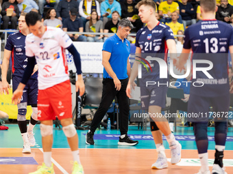 Andrea Giani participates in a match of the PLUS Liga between Stal Nysa and ZAKSA Kedzierzyn Kozle in Nysa, Poland, on November 3, 2024. (