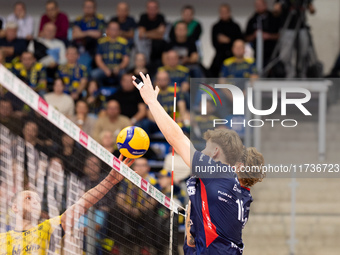 Mateusz Poreba participates in a PLUS Liga match between Stal Nysa and ZAKSA Kedzierzyn Kozle in Nysa, Poland, on November 3, 2024. (