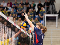 Mateusz Poreba participates in a PLUS Liga match between Stal Nysa and ZAKSA Kedzierzyn Kozle in Nysa, Poland, on November 3, 2024. (