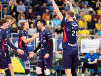 Mateusz Poreba and Marcin Janusz participate in a PLUS Liga match between Stal Nysa and ZAKSA Kedzierzyn Kozle in Nysa, Poland, on November...