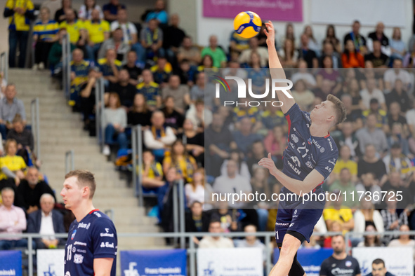 Kamil Urbanowicz participates in a match of the PLUS Liga between Stal Nysa and ZAKSA Kedzierzyn Kozle in Nysa, Poland, on November 3, 2024....