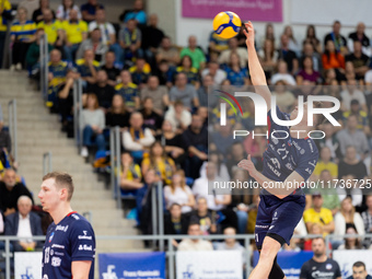 Kamil Urbanowicz participates in a match of the PLUS Liga between Stal Nysa and ZAKSA Kedzierzyn Kozle in Nysa, Poland, on November 3, 2024....