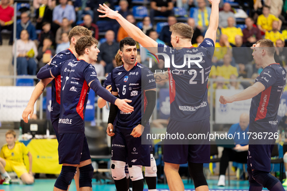 Igor Grobelny and Marcin Janusz participate in a PLUS Liga match between Stal Nysa and ZAKSA Kedzierzyn Kozle in Nysa, Poland, on November 3...