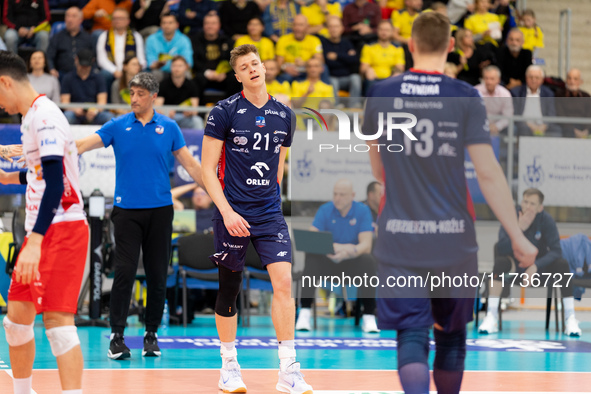 Kamil Urbanowicz participates in a match of the PLUS Liga between Stal Nysa and ZAKSA Kedzierzyn Kozle in Nysa, Poland, on November 3, 2024....