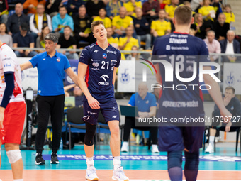 Kamil Urbanowicz participates in a match of the PLUS Liga between Stal Nysa and ZAKSA Kedzierzyn Kozle in Nysa, Poland, on November 3, 2024....