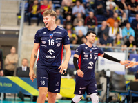 Mateusz Poreba participates in a PLUS Liga match between Stal Nysa and ZAKSA Kedzierzyn Kozle in Nysa, Poland, on November 3, 2024. (