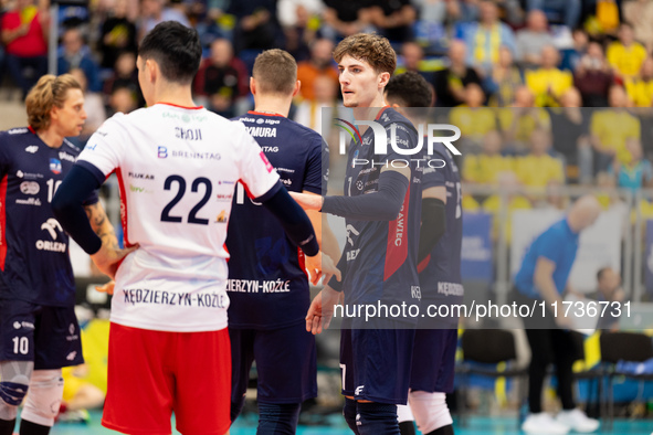 IGOR GROBELNY participates in a match of the PLUS Liga between Stal Nysa and ZAKSA Kedzierzyn Kozle in Nysa, Poland, on November 3, 2024. 