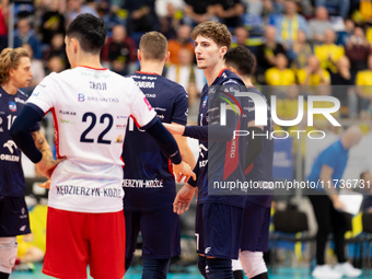 IGOR GROBELNY participates in a match of the PLUS Liga between Stal Nysa and ZAKSA Kedzierzyn Kozle in Nysa, Poland, on November 3, 2024. (