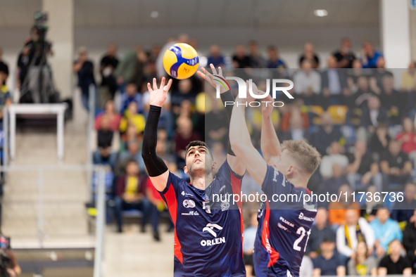 MARCIN JANUSZ participates in a match of the PLUS Liga between Stal Nysa and ZAKSA Kedzierzyn Kozle in Nysa, Poland, on November 3, 2024. 