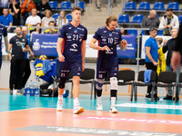 Kamil Urbanowicz and Mateusz Recko participate in a PLUS Liga match between Stal Nysa and ZAKSA Kedzierzyn Kozle in Nysa, Poland, on Novembe...